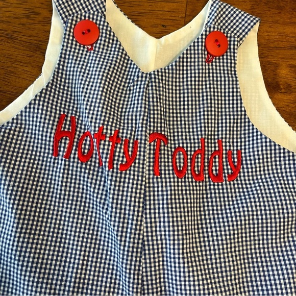 Handmade blue plaid gingham Hotty Toddy John John Shortall no size tag Newborn - Picture 2 of 5